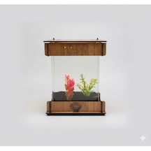 Işıklı Mini Betta Akvaryumu Ahşap Dekoratif Masaüstü Akvaryum Seti