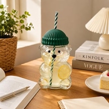 580 Ml Ayıcık Desenli Cam Bardak Pipetli Silikon Kapaklı Soğuk Kahve Bardağı Şeffaf Cam Kupa Sevimli Ayıcık Bardak Bubble Tea Smoothie Milkshake Meyve Suyu İçecek Bardağı Çocuk Ve Yetişkin Aeropress