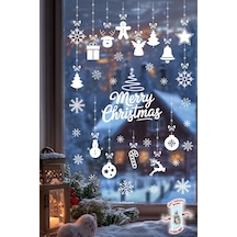 Yılbaşı Cam Süsü Sticker Seti Merry Christmas Çift Taraflı Baskı 42 Kar Tanesi Ve 34 Parça Figür Dijital Baskı