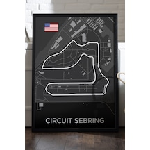 Circuit Sebring Pist Haritası Siyah Ahşap Çerçeveli Poster, Dekoratif Harita Duvar Tablosu