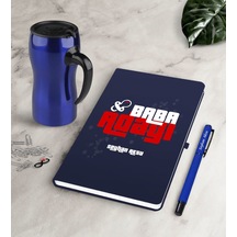 Kişiye Özel Baba Adayı Lacivert Defter Kalem Termos Mug Seti-3