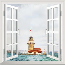 Pencere Poster Duvar Kağıdı Kız Kulesi Yapışkanlı Sticker N11.1352