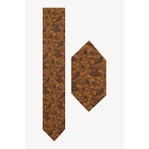 Erkek Camel Karışık Desenli Kravat Mendil Set