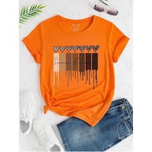 Leopar Desen Kalpler Süprem T-shirt - Turuncu Baskılı Oversize Bisiklet Yaka Kısa Kol Tişört Turuncu