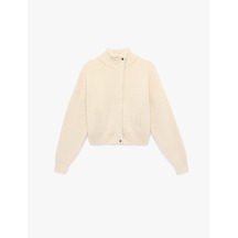 Koton Koton X Sibil Çetinkaya - Uzun Kollu Dik Yaka Fermuarlı Peluş Hırka Ekru 6wak90398ht
