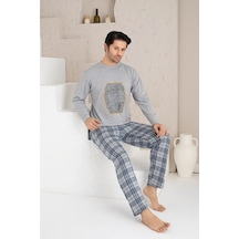 Qulat Erkek Ekose Desenli Uzun Kollu Sıfır Yaka Pijama Takımı Süper Rahatlık 001