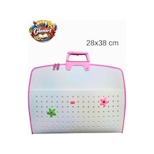 Fermuarlı 25x35 Resim Çantası, Proje Çantası Delikli Model Su Geçirmez 28x38 Cm Pembeli Beyaz