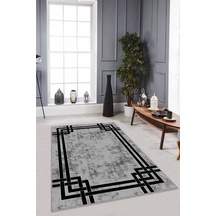 Gri Çerçeveli Kaymaz Tabanlı Makinede Yıkanabilir Halı Rv069n11