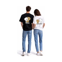 Sevgili Kombini Perfect Pair Ayıcık Baskılı Çift Tişört Oversize Unisex Partner Kombin Seti Siyah - Beyaz