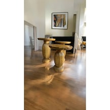 Simillo Wood Wooden Ahşap 3 Lü Set Mantar Yan Sehpa Modern Koyu Ceviz Renkli Fiskos Kahverengi