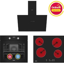 Simfer 4 Fonksiyon Trend Dijital Siyah Power Turbo Elektrikli 3'lü Ankastre Set (Fırın + Elektrikli Ocak + Davlumbaz)