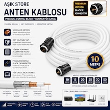 10 Metre Premium Anten Kablosu %100 Bakır İç İletken Contalı Black F Konnektör Çakılı Koaksiyel Tv Uydu Kablosu