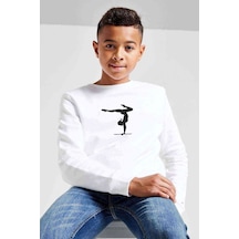 Tshirthane Silhouette Gymnastic Baskılı Unisex Çocuk Beyaz Sweatshirt Beyaz