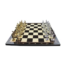 Orta Boy Metal Yunan Satranç Takımı Parlak Ve Ceviz Desenli Mdf A