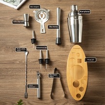 11 Parçalı Paslanmaz Çelik Kokteyl Şeker Seti - Profesyonel Bar Malzemeleri 350 Ml