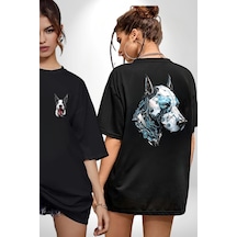 Robot Cyborg Köpek Doberman Siyah Oversize Unisex Ön Ve Sırt Baskılı Tişört Siyah