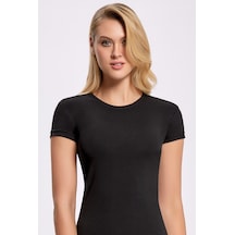 Markapia Likralı Yuvarlak Yaka Kadın T-shirt 3 Adet Siyah