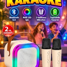 Taşınabilir Karaoke Hoparlörü Çift Kablosuz Mikrofon, Led Işık Ve Bluetooth 5.0