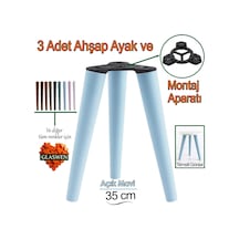 3 Adet Ahşap Ayak 35 Cm Açık Mavi M8 Civatalı Bağlantı Aparatlı Mobilya Tabure Sehpa Masa Destek Ayağı Açık Mavi