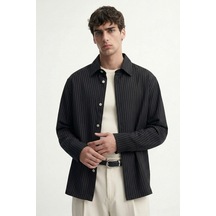 Antioch Relaxed Fit Çizgili Erkek Gömlek Siyah