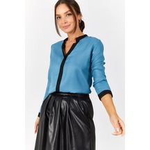 Armonika Kadın Indigo Önü Şeritli Gömlek Arm-18k001255 İndigo