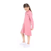 Toontoy Kız Çocuk Baskılı Relax Fit Polo Yaka Düğmeli Uzun Kollu Elbise - Gülkurusu