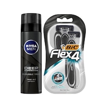 Nıvea Men Erkek Tıraş Jeli Deep Dimension 200ml + Bıc Flex 4 Erkek Tıraş Bıçağı 3'lü Blister 4 Bıçak