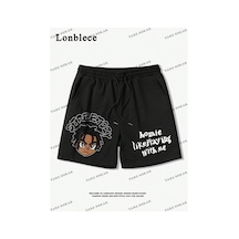 Tarzsokak Y2k Unisex Yaz Şort Bermuda Harajuka Anime Retro Kod-11420 Siyah