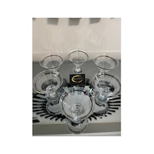 Ars Paşabahçe Gümüş Yaldızlı Dekorlu Ayaklı 6'lı Cam Kase Sunumluk, Şekerlik, Dondurmalık, Cup,çizgi