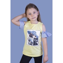 Toontoy Kids Toontoy Kız Çocuk Şapkası Garnili Köpek Baskılı Tişört Sarı