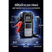 4 İn 1 1200mah Akü Takviye - Yüksek Güç - Lastik Şişirme Pompası - Powerbank - Led Işıklı - Dijital Gösterge - 868796021