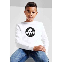 Silhouette Bodybuilding Baskılı Unisex Çocuk Beyaz Sweatshirt (534758116) Beyaz