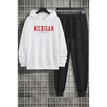 Uyguntarz Unisex Michigan Baskılı Eşofman Takımı Beyaz
