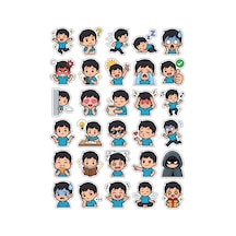 30 Adet Eğlenceli Chibi Karakter Sticker Seti - Laptop Telefon Defter Çok Renkli