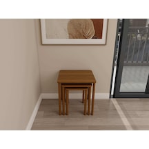 Masif Ahşap Köknar Üçlü Zigon Sehpa Ceviz - Ceviz