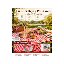 Masa Örtüsü - Pötikareli Piknik Örtüsü Sofra Bezi Kareli Balkon Bahçe Kamp Örtüsü Kırmızı Beyaz