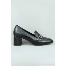 Punto 312048 Rugan Zincirli Kalın Topuklu Ayakkabı Kadın-10662-siyah Rugan