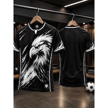 Yenteks Yetişkin Futbol Forması Kartal Desen Siyah Beyaz Özel Tasarım Forma Beyaz - Siyah