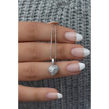 925 Ayar Gümüş Zirkon Taşlı Charm Kalp Kolye Çok Renkli