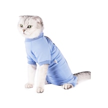 Hombey Kedi Ameliyat Sonrası Kıyafeti - Yara Koruması Ve Yalama Engelleme - Modal Dokuma - Mavi - S Boyutu