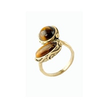 Yuvarlak - 815 - Oval Doğaltaşlı Otantik - Edntrend - Yüzük Kaplangözü Bronz