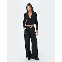 Koton Kruvaze Çizgili Crop Blazer Ceket Siyah Çizgili 5sak50103uw Siyah Çizgili Siyah