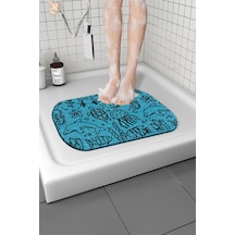 Desenli Banyo Paspası Kaymaz Taban Yumuşak Esnek Paspas Islak Zemin Hijyenik Paspas 40x60 Cm Mavi
