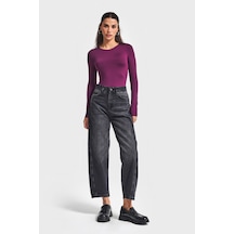 Itsbasic Kadın Koyu Füme Renk Venüs 2w5-1 Carrot Fit Rahat Kesim %100 Koton Denim Jean