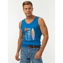 Oodji Baskılı Pamuklu Atlet 228792761 Mavi