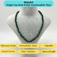 Yıldız Doğal Taş Malakit Doğal Taş 6 MM Makrome Kolye 45 CM - 55 CM Ayarlanabilir Yeşil