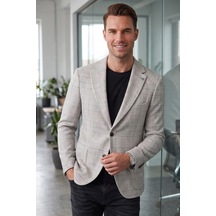 Rizzup Erkek Slim Fit Ekose Gri Blazer Ceket Astarlı Kışlık Şık Spor Ceket 2702420