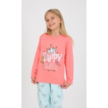 Kız Çocuk Uzun Kollu %100 Pamuklu Pijama Takımı Happy Princess Nar Nar
