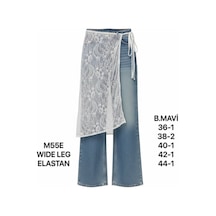 Miss Poem Kadın Buz Mavi Dantelli Yüksek Bel Wide Leg Jean Pantolon