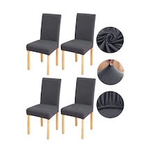 Bambu Nano Kumaş Likralı Lastikli Sandalye Kılıfı Yıkanabilir Esnek Sandalye Örtüsü 4 Lü Set Füme